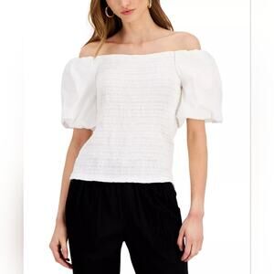 INC NWT 3x White Puff Sleeve Smocked Top
